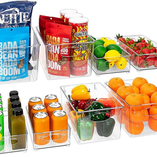 Sorbus Storage Bins Clear Plastic Organizer Container Holders with Handles – Versatile for Kitchen, Refrigerator, Cleaning Supplies, Cabinet, Food Pantry, Bathroom Organization (4 Pack, Clear)