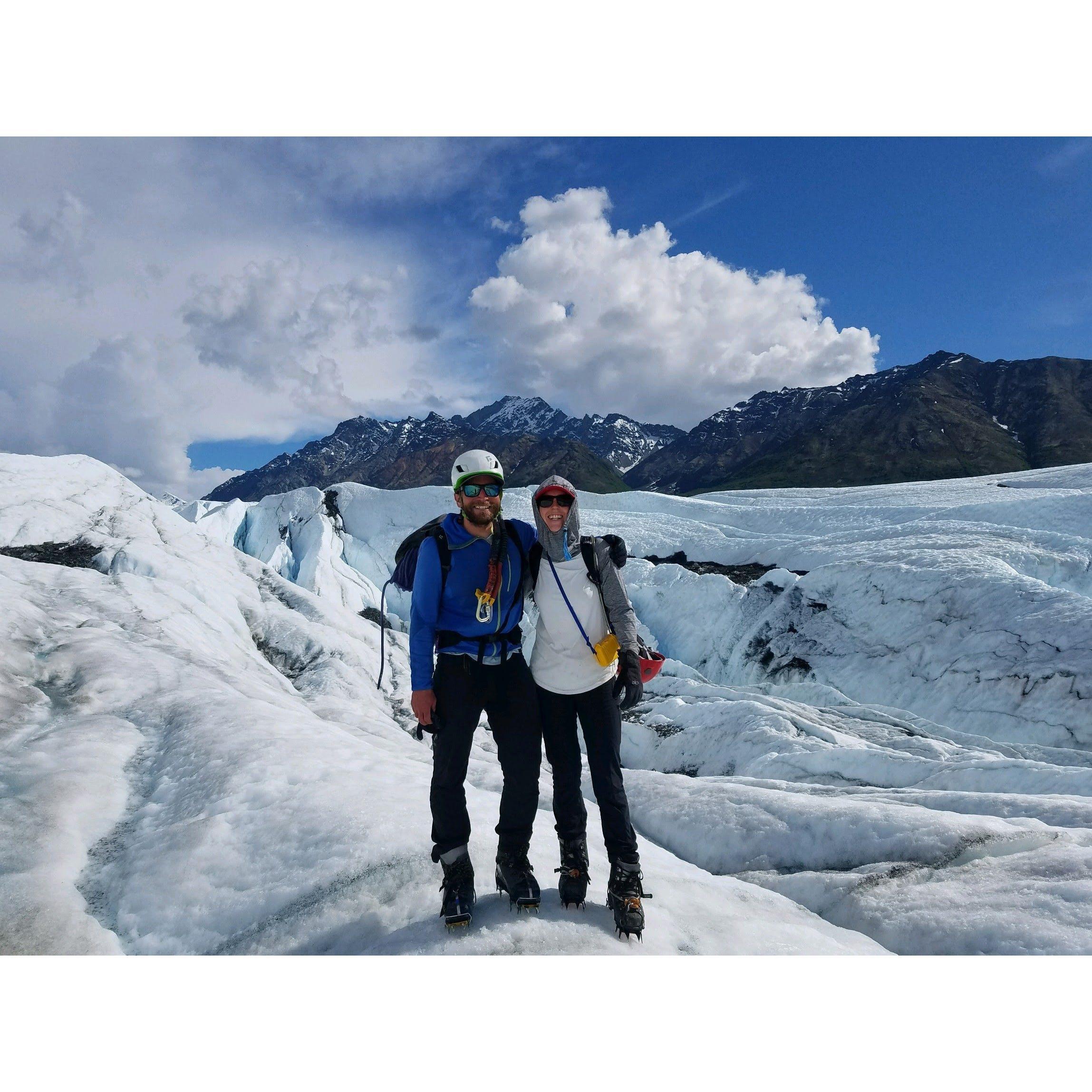 Traversing the Matanuska Glacier in our "creepers"