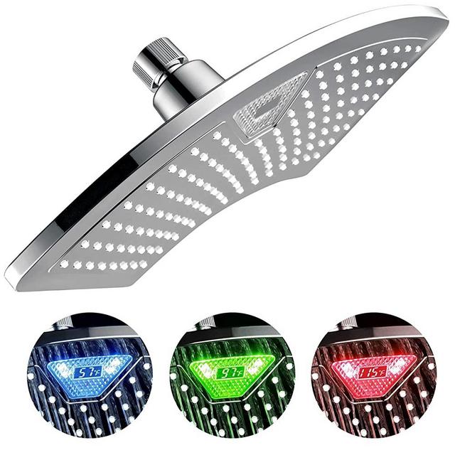 Dream Spa AquaFan 12 inch All-Chrome Rainfall-LED-Shower-Head with Color-Changing LED/LCD Temperature Display
