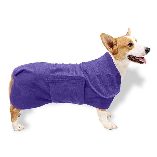 Dog Puppy Bath Robe Towel, Microfibre Dog Bathrobe Drying Coat, Super Absorbent Terry Robe Thick Towel, Adjustable Strap in Hood Stomach, Dog Gift