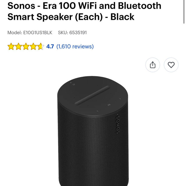 Sonos - Era 100 WiFi and Bluetooth Smart Speaker (Each) - Black
