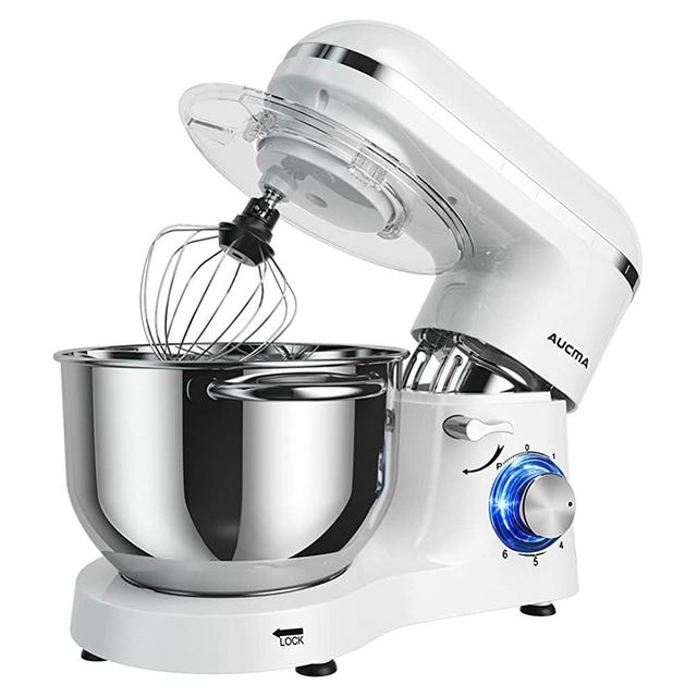 Aucma Stand Mixer,6.5-QT 660W 6-Speed Tilt-Head Food Mixer, Kitchen Electric Mixer with Dough Hook, Wire Whip & Beater (6.5QT, White)