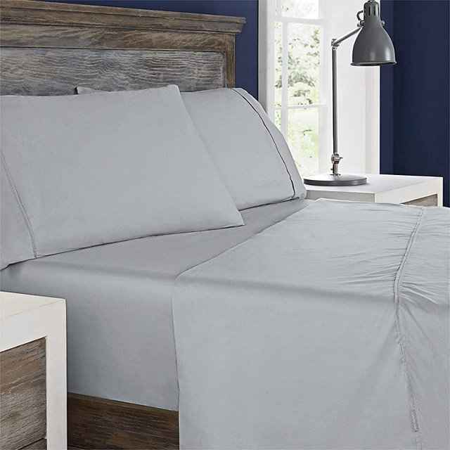 Columbia Omni Freeze Super Soft Breathable, Moisture-Wicking, Cooling Sateen Flat Sheet, Fitted Sheet, and Pillow Case Set, Luxury 4 Piece Columbia Grey Queen Bedsheets Set