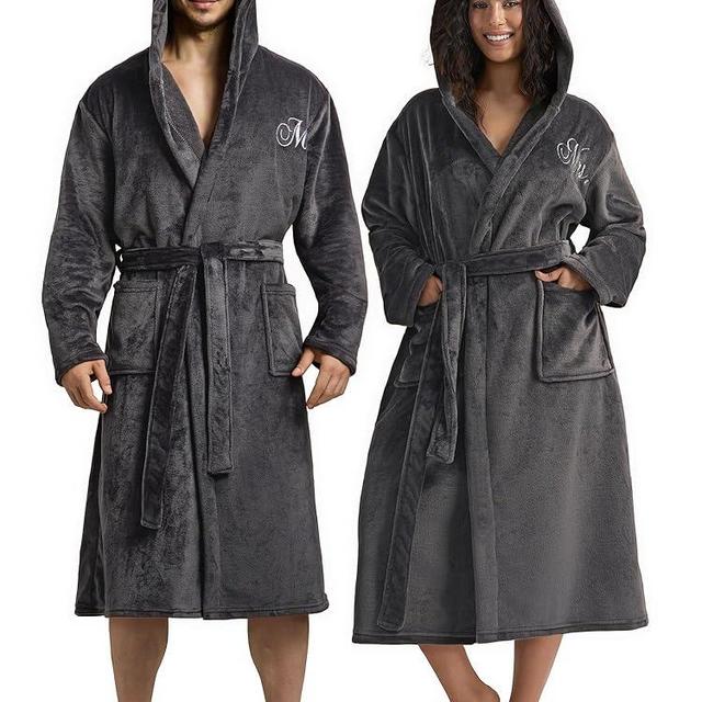 AW BRIDAL 2Pcs Mr and Mrs Robes for Couples Fleece, Matching Long Hooded Robes for Men Women, His and Hers Wedding Gifts