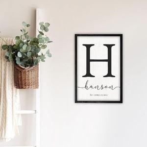 Framed Family Name Sign Personalized Monogram - Choose From Four Sizes (16"x 24", Black Frame, White Background)