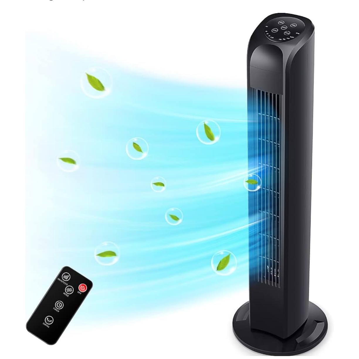 Oscillating Tower Fan with Remote, Electric Standing Tower Fan Floor Fan for Bedroom Indoor Office and Home Use,Quiet Cooling Portable Bladeless Tower Fans, 30 inchs, Black Tower Fan