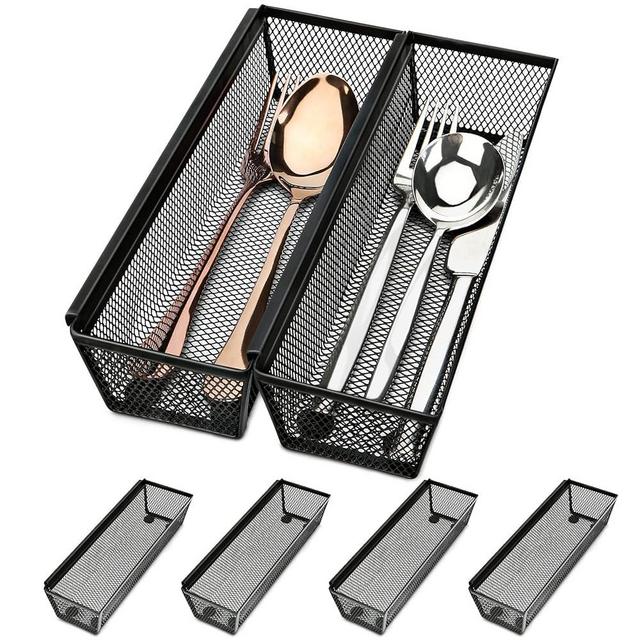 Smgmg Silverware Drawer Organizer, Silverware Organizer for Drawer, 6 Pack Utensil Organizer for Kitchen Drawers, Kitchen Drawer Organizer for Large Utensils with Interlocking Arm (9 * 3 * 2 inch)
