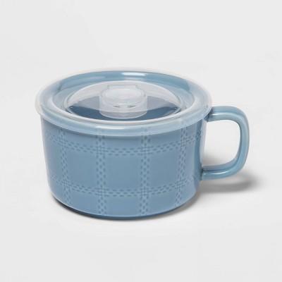17.6oz Stoneware Plaid Soup Mug Blue - Threshold™