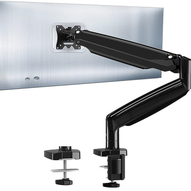 MOUNTUP Ultrawide Single Monitor Arm for Max 35 Inch Screen, Heavy Duty Monitor Desk Mount Support 6.6-30.9lbs, Gas Spring Computer Monitor Stand Holder, VESA Bracket with Clamp/Grommet Base, Black