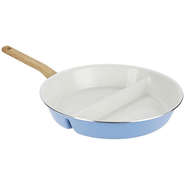 GoodCook Healthy Ceramic Titanium-Infused 12" Divided Skillet, Light Blue – Ceramic Cookware, Nonstick Cooking Pan, Divided Frying Pan Skillet for Eggs, Meats, Vegetables, Sauces, Warming Tortillas