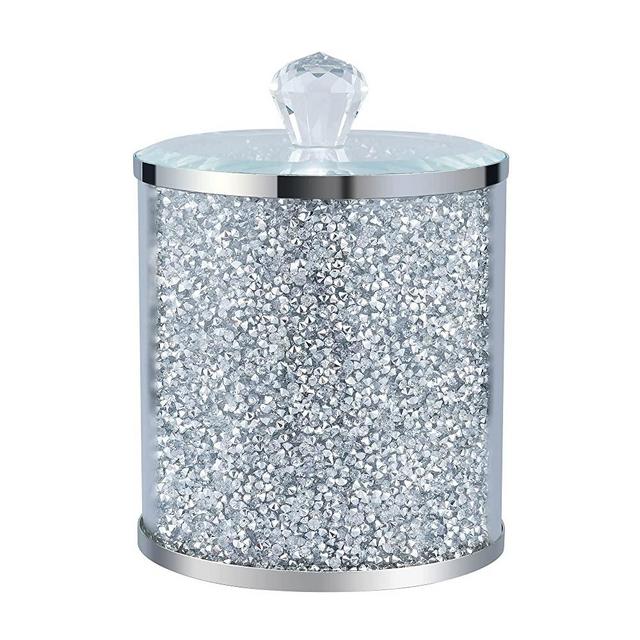 Hochance Glass Storage Containers Jars Set for Coffee Tea Sugar,Bling Bling Glam Crystal Diamonds Modern Decoration Accessories for Kitchen Counter Home Bar（Silver）