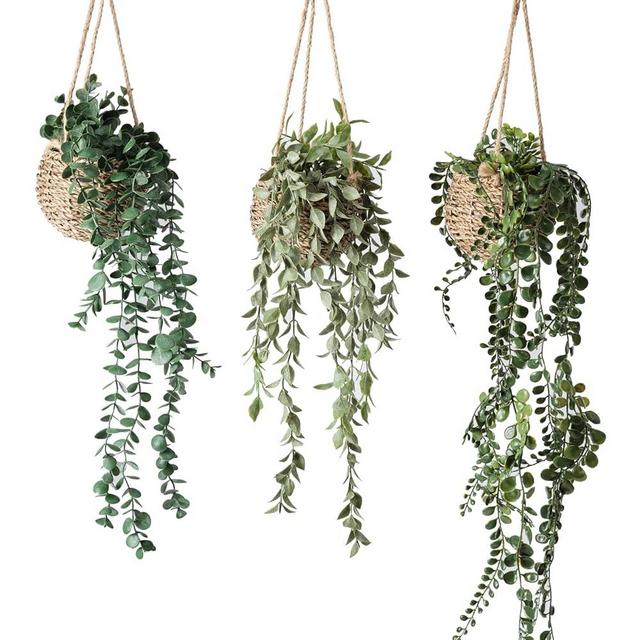 Fuxdre 3 Pack Mini Artificial Hanging Greenary Fake Hanging Plants in Basket for Wall Living Room Decor Bathroom Shelf Home Indoor