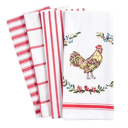 Pantry Rooster Kitchen Dish Towel Set of 4, 100-Percent Cotton, 18 x 28-inch