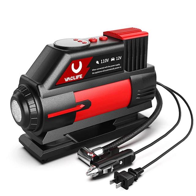 VacLife Tire Inflator, 12V DC/110V AC Portable Air Compressor with Auto-Shutoff Design, Fast-Inflating Air Pump for Car Tires, Car Air Pump for Various Purposes, ATJ-6888, Red(VL748)