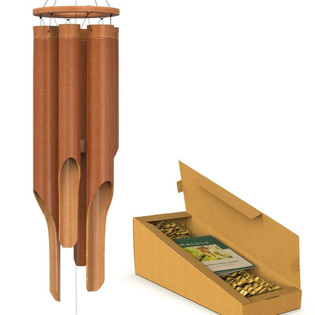 Nalulu Classic Bamboo Wind Chimes - Outside Outdoor Wood Wooden Windchimes, Large, Handcrafted with Calming Deep Tones, Ideal Home Decor or Gift for Any Occasion