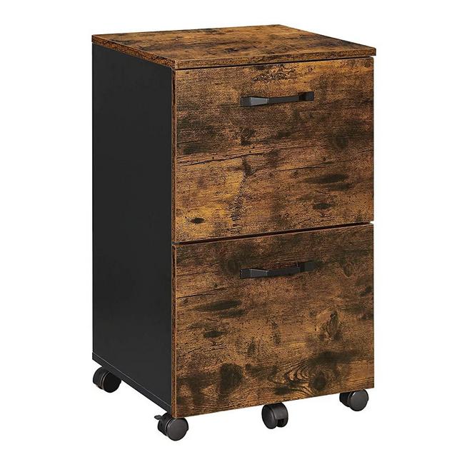 VASAGLE Industrial File Cabinet with 2 Drawers, Rolling Office Filing Cabinet with Wheels, for A4, Letter Sized Documents, Hanging File Folders, Rustic Brown and Black UOFC040B01