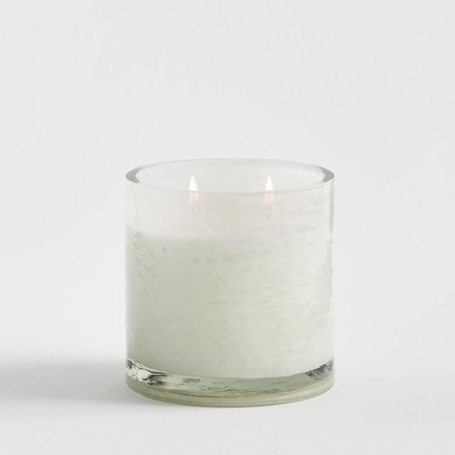 Hammered Glass Scented Candle, White Oak & Bergamot, Large, 4.75"x4.75" - White