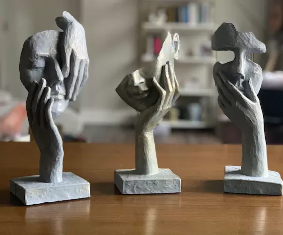 Creative Abstract Decor Statue Face & Hand Statues and Sculptures Home Office Desk Figurine, Set of 3, Set of 2