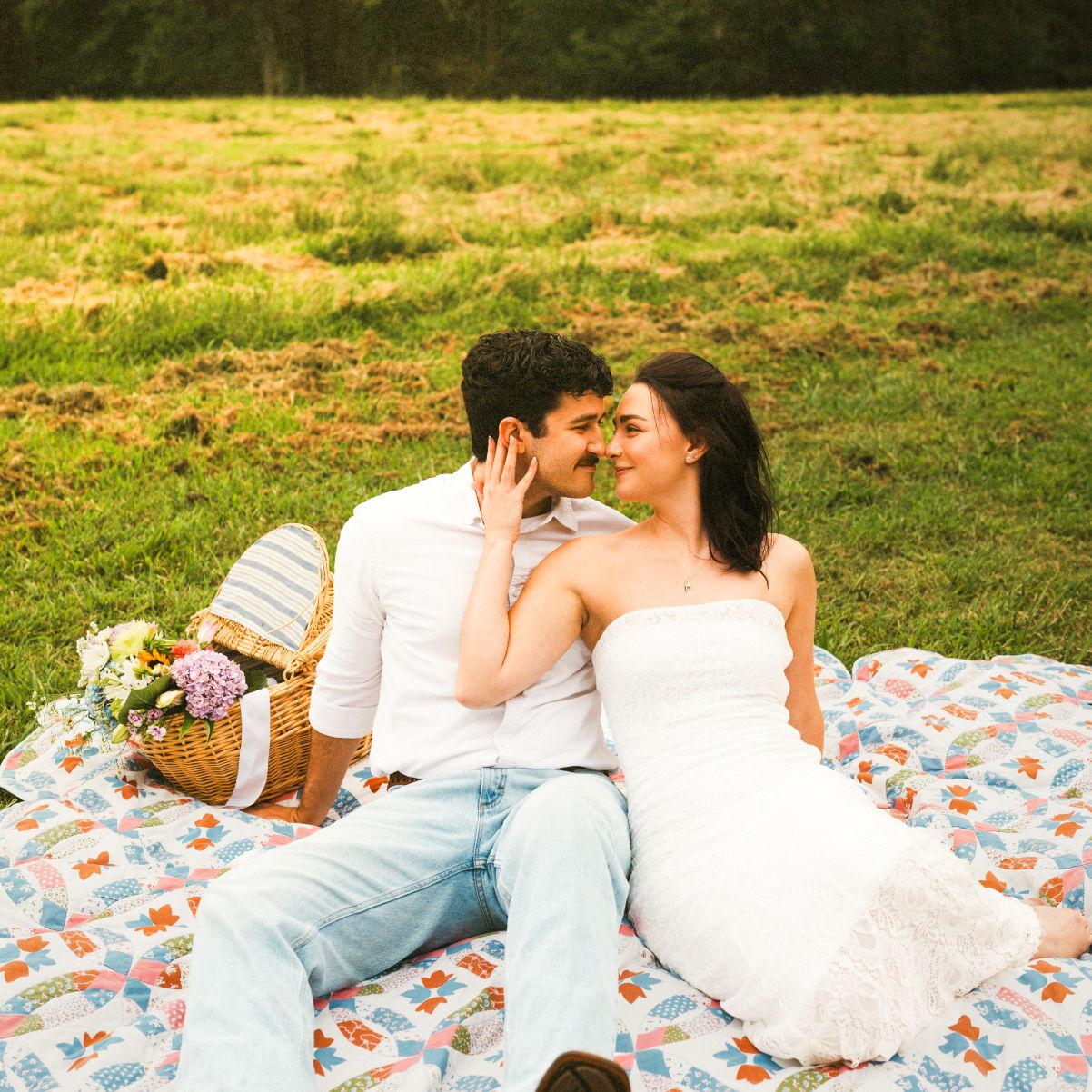 A picnic on my mother's wedding quilt, made by my grandmother.