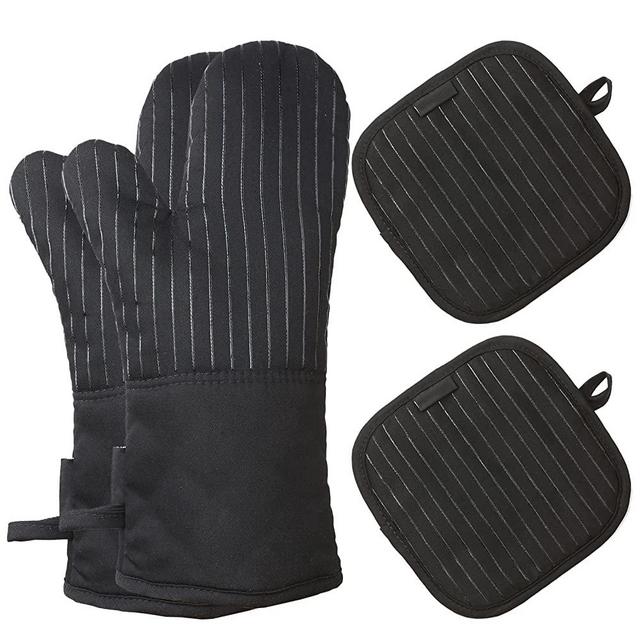 AORESAC Oven Mitts and Pot Holders 4Pcs Sets, 500 F Heat Resistant Oven Glove, Extra Long Oven Mitts and Potholder with Non-Slip Silicone Surface for Cooking