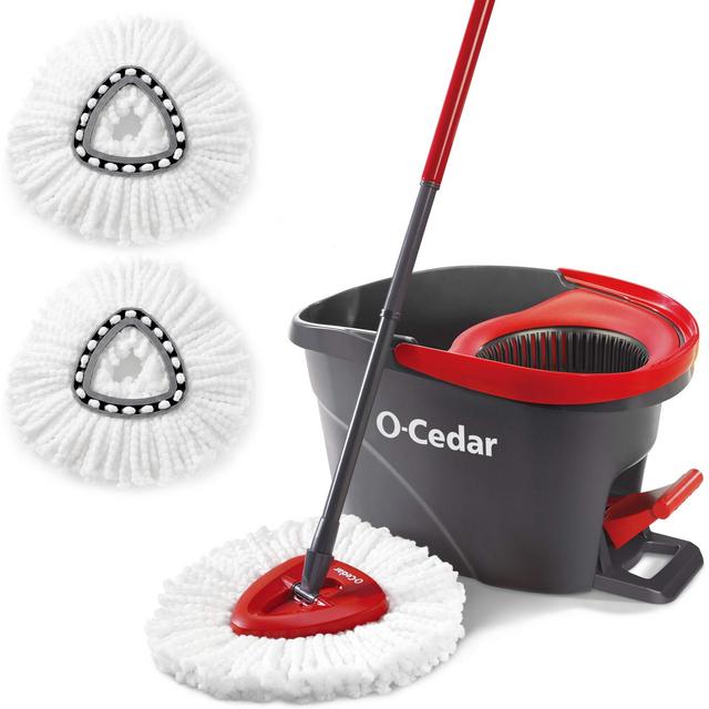 O-Cedar EasyWring Microfiber Spin Mop Bucket Floor Cleaning System + 2 Extra Refills, Red/Gray
