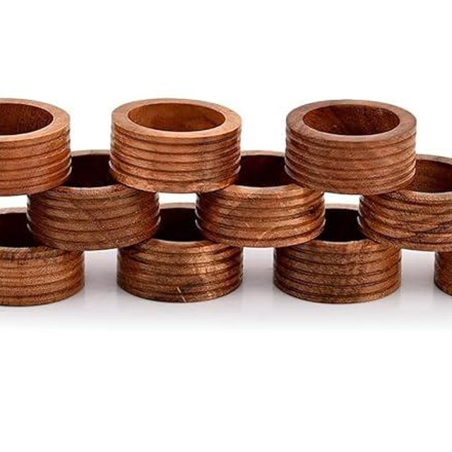SHAFA IMPEX Handmade Wooden Napkin Ring Made by Artisan Beautifully Crafted and Designed in India (,Set of 12 BL)