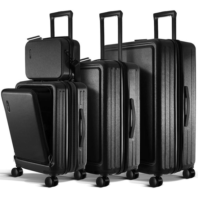 TRAVELARIM Hard Shell Luggage Sets with Spinner Wheels 4 Piece, Expandable Large Suitcases with TSA Lock, Travel Large Suitcase Set, Black Luggage Set