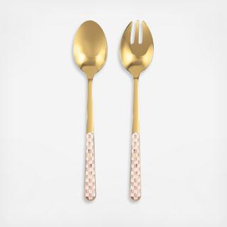 Mocha Check Bistro Stainless Steel Salad Servers