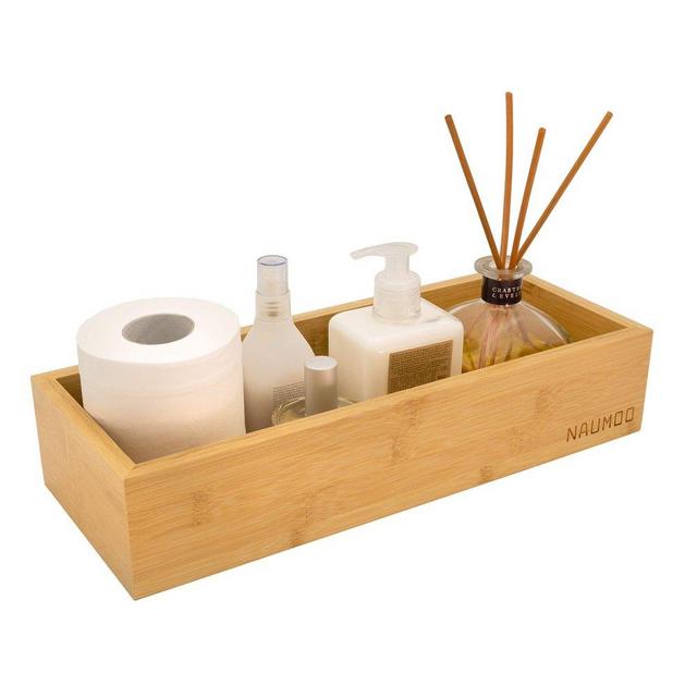 NAUMOO Natural Bamboo Bathroom Tray - Slip-Resistant Wooden Basket for Toilet Tank Top and Counter - Home Decor Wood Box for Toilet Paper Storage, Vanity Topper