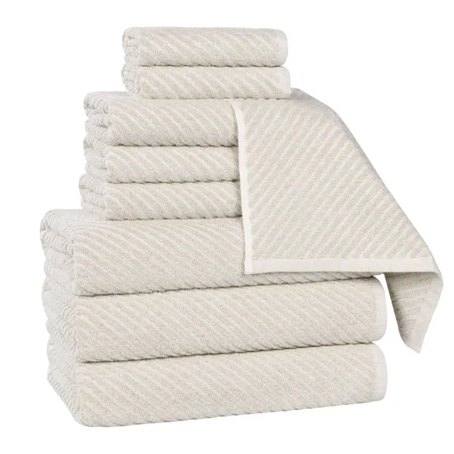 Viscose Cotton Blend Medium Weight Soft Textured Diagonal Ribbed 9 Piece Towel Set, Beige - Blue Nile Mills