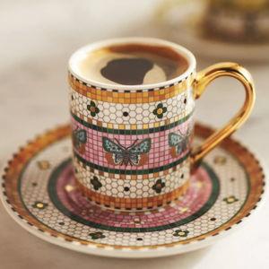 The Bistro Tile Stoneware Espresso Cup & Saucer: Garden Edition