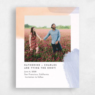 Peach, Orange Wedding Save the Date - Riverside Portrait