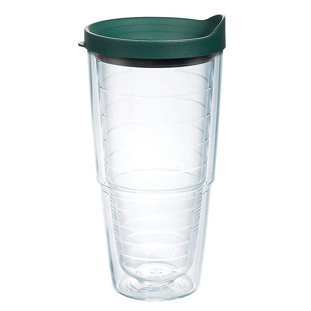 Tervis Made in USA Double Walled Clear & Colorful 24oz Lidded Insulated Tumbler Cup Keeps Drinks Cold & Hot, 24oz, Hunter Green Lid