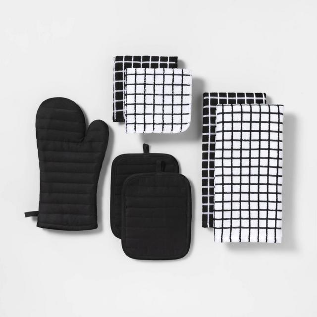 7pc Kitchen Textile Set Black - Room Essentials™