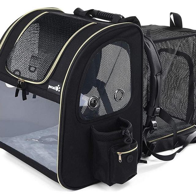 Pecute Pet Carrier Backpack, Cat Backpack Carrier, Expandable with Breathable Mesh for Small Dogs Cats, Dog Backpack Bag for Hiking Travel Camping Hold Pets Up to 18 Lbs