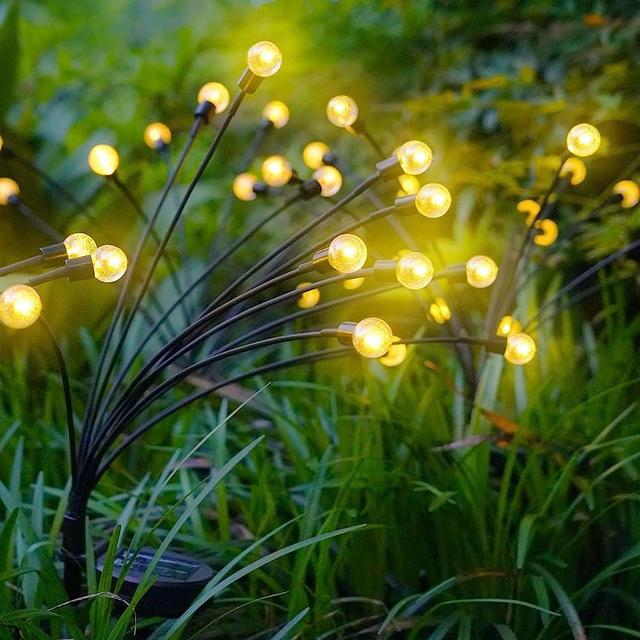 Opvande Solar Outdoor Firefly Garden Lights, 2Pack Solar Powered Ball Lights Outdoor Waterproof for Garden Decor, 12LED Swaying Globe Solar Garden Lights for Patio Pathway Decoration,Warm White