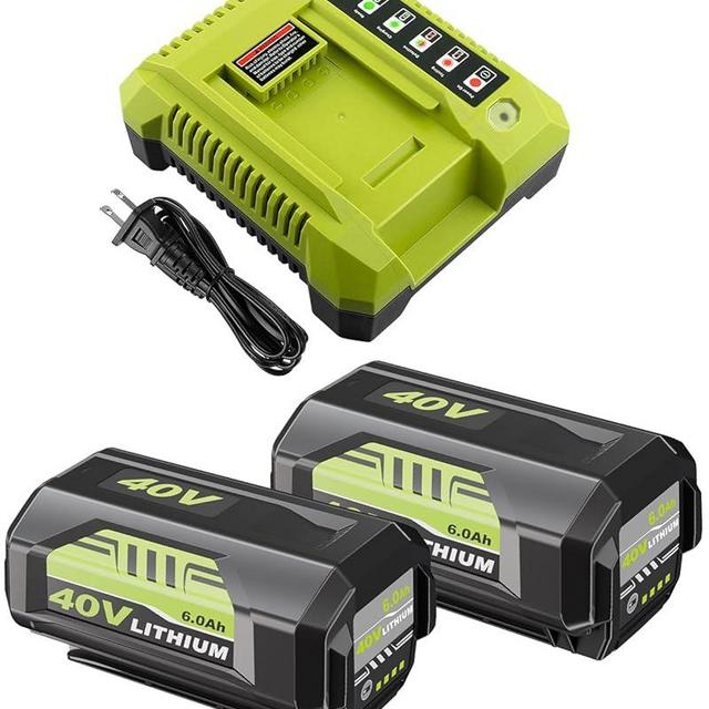 2Pack Upgrade 6.0Ah Replacement Battery for Ryobi and OP401 Charger Combo Compatible with 40v Ryobi Battery and 40 Volt Cordless Power Tools(Green)