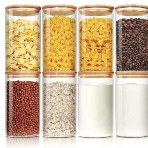 Glass Jars with Bamboo Lids 28 floz [Set of 8], Glass Canisters with Airtight Lids, Glass Food Storage Containers for Pasta, Oats, Coffee, Flour, Sugar, Rice, Best for Kitchen & Pantry