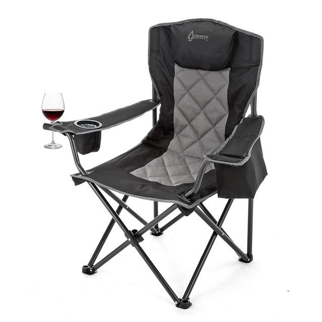 ARROWHEAD OUTDOOR Portable Folding Camping Quad Chair w/ 6-Can Cooler, Cup & Wine Glass Holders, Heavy-Duty Carrying Bag, Padded Armrests, Headrest & Seat, Supports up to 450lbs, USA-Based Support
