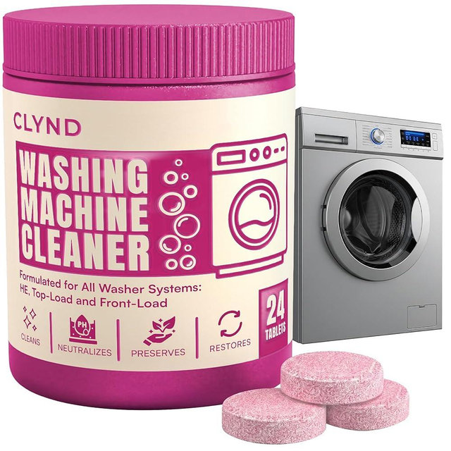 CLYND Washing Machine Cleaner Tablets Unscented 24 Pack Residue-free Laundry Washer Cleaner for HE Front Load, Top Load Washing Machine Cleaning Tablets Pro Descaler Deodorizer, Low Suds 1 Year Supply