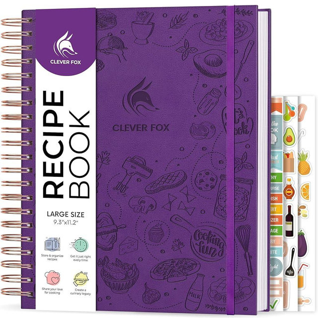 Clever Fox Recipe Book Spiral – Make Your Own Family Cookbook – Blank Recipe Notebook Organizer – Empty Cooking Journal to Write In Recipes – Large Size, 9.3”x11.2”, Hardcover (Purple)