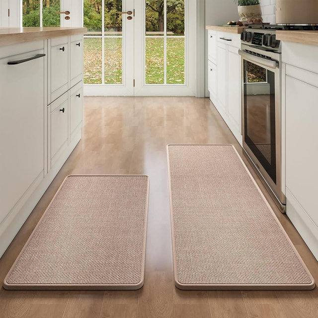 YDKGL Kitchen Mat Set of 2 PCS, Anti Fatigue Kitchen Mats for Floor, Linen-Look Woven Absorbent Kitchen Runner Rugs Non Slip Washable Comfort Standing Mats for Kitchen, Front of Sink