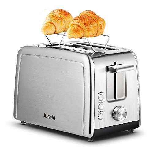 Toaster 2 Slice, Joerid Stainless Steel Toaster with Warming Rack, Extra-Wide Slot & 7 Shade Settings with Defrost/Reheat/Cancel Function, Small Toaster for Bread Waffles
