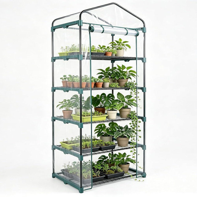 KOL 5-Tier Mini Greenhouse - PVC Clear Cover & Steel Frame - Portable Small Green House for Indoor & Outdoor Use - Grow Plants, Seedlings, Herbs
