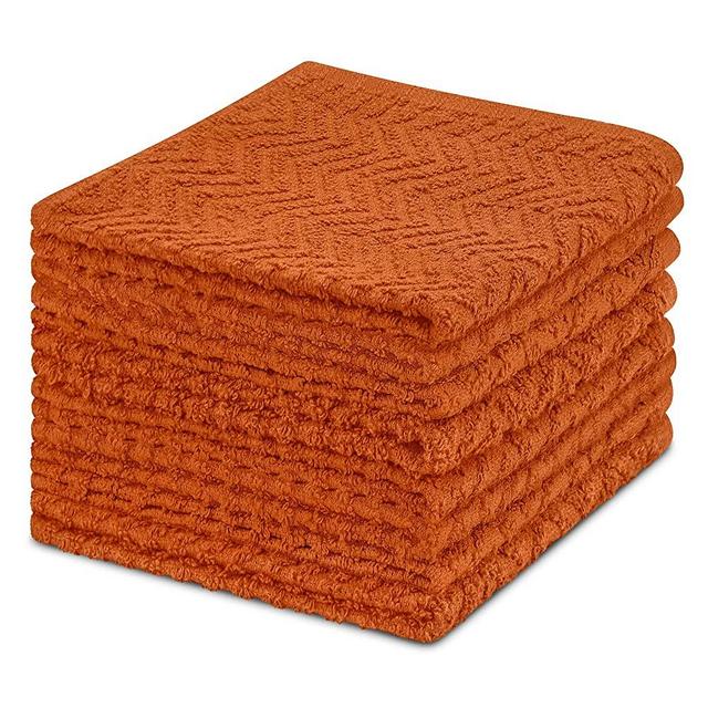 DecorRack 8 Pack Kitchen Dish Towels, 100% Cotton, 12 x 12 Inch Dish Cloths, Perfect Cleaning Cloth for Washing Dishes, Kitchen, Bar, Counter and Car, Burnt Orange Color (Pack of 8)