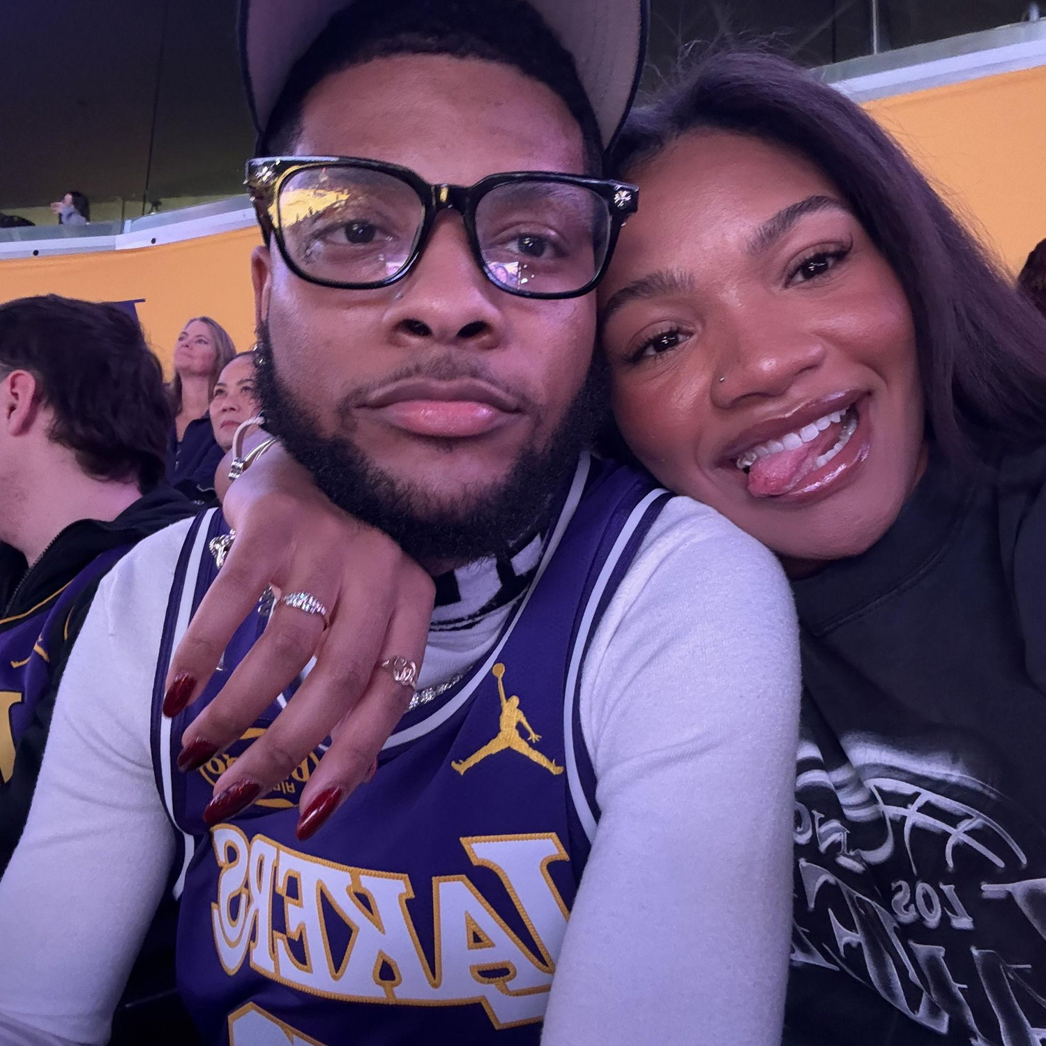 In LA, at the Laker's game for Jayden's birthday