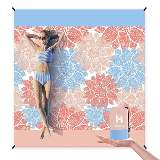 HIHOHO Beach Blanket, Sandproof Beach Mat 79" X 83" for 1-3 Adults Waterproof Quick Drying Outdoor Picnic Mat with Pocket for Travel, Camping, Hiking