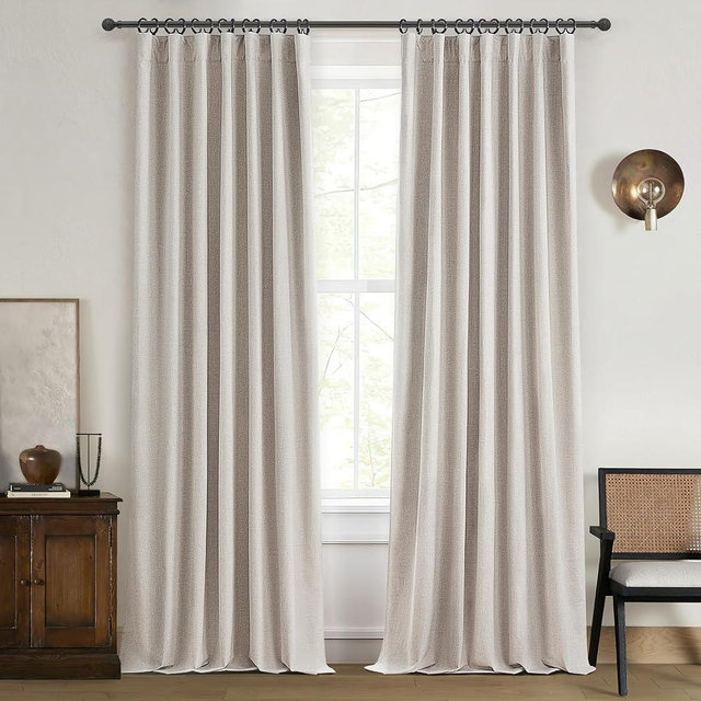 QJmydeco Black Out 96 Inch Long Boho Curtains 2 Panel Set, Farmhouse Curtains for Living Room Darkening/Thermal/Noise Reduction Textured Flax Linen Drape 8ft Hook&Ring Included Birch Off White 50"x96"