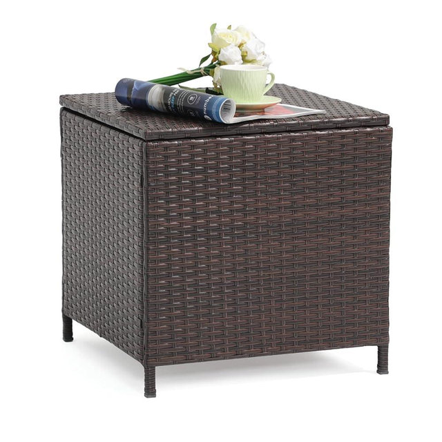 Verano Garden Outdoor Wicker Side Table, Small Storage Rattan Wicker End Table, Square Resin Coffee Table for Garden Porch Deck Living Room Backyard (Brown)