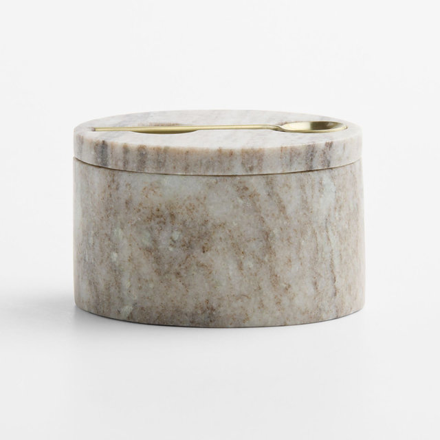 Tuscan Kitchen Marble Salt Cellar with Gold Spoon